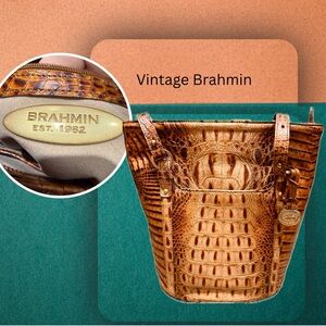 Authentic Brahmin Tan Croc-Embossed Bucket Style Leather Bag